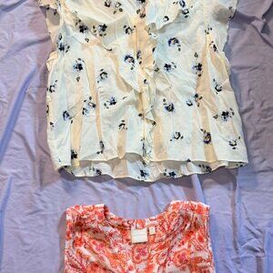 TWO Mixed Brands Sleeveless Blouse Tops SIZE SMALL (1 Cream floral & 1 Red/wht)